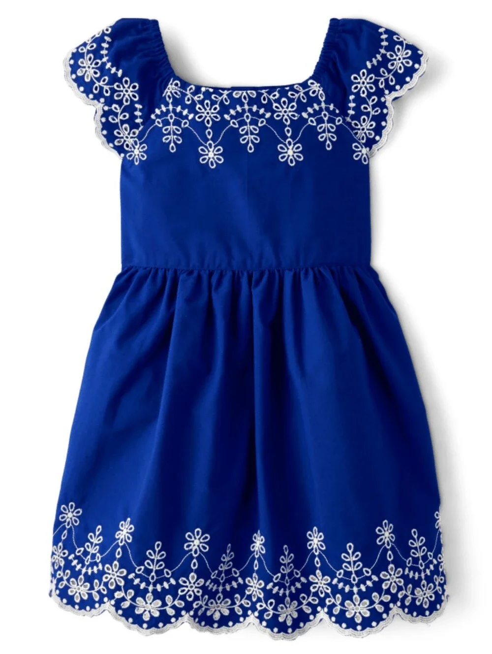 Gymboree Girls Blue Cotton White Embroidery Eyelet Fit & Flare Dress Size 12 NEW